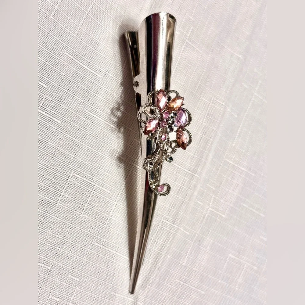 Elegant Silver and Pink Floral Hair Clip